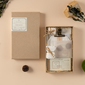 Hinoki Scrapbook Ephemera Starter Set opened box on beige background